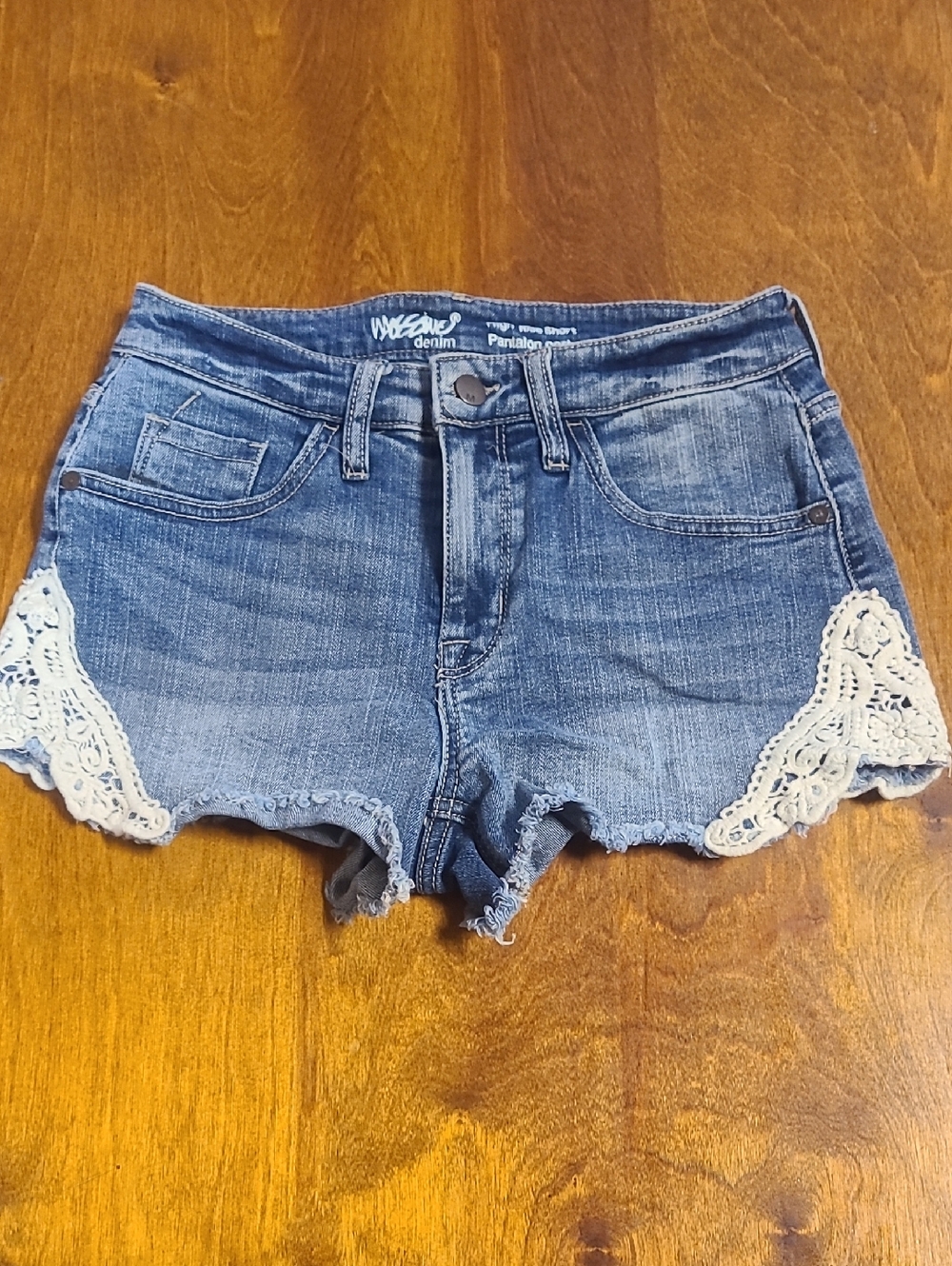 Mossimo Supply Co. Blue Denim Shorts with White Crocheted Trim